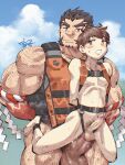  abs anal bara blush chest_harness colored_skin cowboy_shot erection facial_hair forked_eyebrows girthy_penis hachimaki harness headband highres huge_penis large_pectorals looking_at_viewer male_focus male_swimwear mature_male muscular muscular_male mutton_chops nejiri_hachimaki nipples official_alternate_costume pectorals penis precum protagonist_4_(housamo) red_skin reverse_suspended_congress sanpaku sex shirako_(kirupi) short_hair size_difference skinny smirk sweat tajikarao_(housamo) thick_eyebrows tokyo_afterschool_summoners torogao tusks very_hairy yaoi 