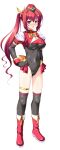  1girl aoi_masami asamiya_minami black_gloves black_leotard black_thighhighs blush boots bow breasts covered_navel covered_nipples crop_top elbow_gloves full_body game_cg garrison_cap gloves hair_ornament hairclip hand_on_own_hip hat highres jewelry knight_ignis large_breasts large_variant_set leotard long_hair looking_at_viewer magical_girl non-web_source nose_blush official_art open_mouth puffy_sleeves red_eyes red_hair short_sleeves showgirl_skirt side_ponytail smile solo standing thigh_strap thighhighs thighlet transparent_background ts_magical_girl_nao turtleneck variant_set 