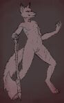 anthro athletic axe canid canine cheek_tuft choker claws facial_tuft female foreshortening fox frostwyrm102 genitals greataxe hi_res jewelry leg_scar mammal necklace nude pubes pupils red_fox scar simple_background sketch slit_pupils soft_abs solo true_fox tuft vulva