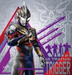  1girl 4boys absurdres alien arm_guards armor arrow_(symbol) artist_name breastplate carmeara character_name color_timer colored_skin commentary compound_eyes copyright_name cowboy_shot crystal darrgon dorsal_fin english_text forehead_jewel giant giant_male glowing glowing_eyes gold_trim gradient_eyes grey_background hand_up highres hudram looking_down male_focus multicolored_eyes multicolored_skin multiple_boys no_pupils pectorals purple_background purple_skin red_background red_skin signature silver_skin solo_focus tokusatsu toned toned_male trigger_dark ultra_series ultraman_tiga ultraman_tiga_(multi_type) ultraman_tiga_(series) ultraman_trigger ultraman_trigger_(multi_type) ultraman_trigger_(series) ultrataku white_eyes wrinkled_skin yellow_eyes 