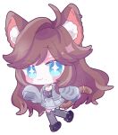  +_+ 7gatutrpg animal_ears bell blue_eyes brown_hair cat_ears chelzor_the_destroyer chibi collar highres indie_virtual_youtuber long_hair long_sleeves neck_bell non-web_source pleated_skirt puffy_long_sleeves puffy_sleeves skirt slippers tail tail_ornament tail_ring tank_top thighhighs virtual_youtuber 