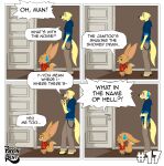 ariesartist bird_dog canid canine canis comic dialogue domestic_dog fennec_fox fox hi_res humor hunting_dog labrador male mammal retriever true_fox