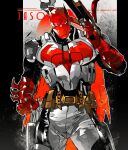  bat_signal batman_(series) batman_symbol belt bodysuit dc_comics gloves grey_bodysuit guoba7777 highres jason_todd male_focus mask multicolored_bodysuit muscular muscular_male pants red_hood_(dc) red_mask superhero_costume taut_bodysuit two-tone_bodysuit utility_belt 
