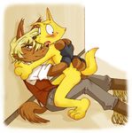  anthro blush butt canine cuddling duo fox gaon gay hug kaiketsu_zorori kemono looking_at_viewer male mammal nude plain_background zorori 