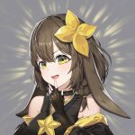  1girl absurdres animal_ears bare_shoulders black_gloves black_kimono braid braided_ponytail breasts brown_hair chaos_zero_nightmare detached_sleeves elbow_gloves fingerless_gloves gloves hair_ornament highres japanese_clothes kimono long_hair long_sleeves medium_breasts sleeveless sleeveless_kimono solo veronica_(chaos_zero_nightmare) wide_sleeves yellow_eyes yenicikaa 