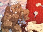  2boys aegir_(housamo) after_anal aqua_hair bara beard blue_eyes completely_nude condom cum cum_in_ass cumdump dark-skinned_male dark_skin facial_hair from_above highres large_pectorals looking_at_viewer male_focus mature_male multicolored_hair multiple_boys multiple_condoms muscular muscular_male nipples nude out_of_frame pectorals protagonist_4_(housamo) seductive_smile shirako_(kirupi) short_hair size_difference smile solo_focus squatting streaked_hair thick_beard tokyo_afterschool_summoners too_many_watermarks used_condom watermark white_hair yaoi 