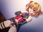  1girl aoi_masami bare_shoulders belt belt_buckle black_gloves black_skirt black_thighhighs blonde_hair blush breasts buckle clothed_masturbation clothes_lift clothing_cutout cowboy_shot double_bun dutch_angle elbow_gloves female_masturbation fingerless_gloves frilled_panties frills game_cg gloves grabbing_own_breast hair_between_eyes hair_bun hair_intakes hair_ribbon indoors large_variant_set looking_at_viewer masturbation masturbation_through_clothes miniskirt navel navel_cutout necktie nina_wang_rockford non-web_source nose_blush official_art open_mouth orange_hair panties pencil_skirt pink_panties purple_eyes purple_necktie pussy_juice red_ribbon ribbon shiny_clothes shiny_skin shirt short_hair short_necktie skirt skirt_lift sleeveless sleeveless_shirt small_breasts solo standing sweat thigh_belt thigh_strap thighhighs ts_magical_girl_nao underwear variant_set wavy_mouth wet wet_clothes wet_panties wrist_cuffs 