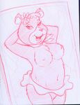  14-bis ascot bear breasts cindy_bear female hanna&#8211;barbera mammal monochrome navel nipples nude open_mouth pink_and_white raised_arm solo unknown_artist yogi_bear 