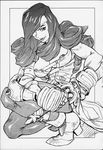  beatrix breasts final_fantasy final_fantasy_ix greyscale medium_breasts monochrome nipple_slip nipples pantyhose solo 