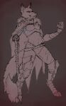 anthro armor athletic axe canid canine cheek_tuft choker claws facial_tuft female foreshortening fox frostwyrm102 greataxe jewelry leg_scar mammal midriff necklace pauldron pupils red_fox scar simple_background sketch slit_pupils soft_abs solo true_fox tuft