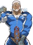  1boy :q aegir_(housamo) aqua_hair bara beard blue_eyes censored censored_by_text chinstrap_beard cowboy_shot dark-skinned_male dark_skin earrings erection facial_hair fins fish_boy flexing highres jacket jewelry large_pectorals male_focus mature_male multicolored_hair muscular muscular_male mustache_stubble official_alternate_costume pectorals penis shirako_(kirupi) short_hair solo standing streaked_hair stubble thick_beard thick_eyebrows tokyo_afterschool_summoners tongue tongue_out too_many_watermarks tsurime veins veiny_penis watermark white_hair 