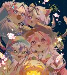  4girls :3 :d absurdres animal_ears animal_hands blush book candy comedic_sweatdrop cosplay fang food frankenstein&#039;s_monster frankenstein&#039;s_monster_(cosplay) friends glasses gloves halloween halloween_costume highres hiiragi_kagami hiiragi_tsukasa holding holding_book ieurumi izumi_konata jack-o&#039;-lantern lucky_star multiple_girls one_eye_closed paw_gloves siblings sisters smile star_(symbol) takara_miyuki twins werewolf_costume witch wolf_ears 