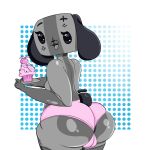  &lt;3 &lt;3_eyes 1:1 8-pus animate_inanimate anthro big_butt breasts butt camel_toe canid clothed clothing cupcake female food hi_res holding_object holding_plate looking_at_viewer looking_back mammal nintendo nintendo_switch nipples open_mouth panties partially_clothed plate plump_camel_toe rear_view short_stack simple_background smile solo standing switch_dog thick_thighs tongue tongue_out topless underwear video_games white_background wide_hips 