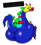  2020 ambiguous_gender anthro big_butt butt colorful dialogue digital_drawing_(artwork) digital_media_(artwork) dragon english_text hi_res kiffy_(artist) looking_back multicolored_body scales simple_background solo space_funeral swamptrogg text thick_thighs video_games 