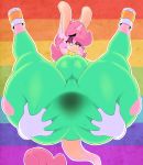  absurd_res anthro big_butt bodily_fluids boon_(vimhomeless) bulge butt clothed clothing crossdressing equid equine girly hair hi_res horn inimus legs_up looking_at_viewer lying male mammal on_back pink_body pink_hair presenting presenting_hindquarters rainbow_background simple_background solo spread_butt spread_legs spreading sweat tight_clothing unicorn yoga_pants 