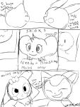  3:4 anthro confusion dezmine21 duo english_text eyes_closed female male monochrome nintendo patting_back peach_(dezmine21) pikachu pok&eacute;mon pok&eacute;mon_(species) pok&eacute;mon_mystery_dungeon poster rubbing_head scarf shinx skitty text tulip_(dezmine21) video_games 