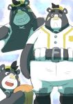  2020 anthro ayame42612 baseball_(sport) baseball_cap baseball_uniform belly black_body black_fur bottomwear brand_new_animal clothing fur hat headgear headwear kemono male mammal overweight overweight_anthro overweight_male pants shirt solo sport sportswear studio_trigger topwear uniform ursid 