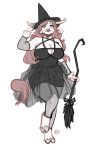  2020 anthro black_clothing black_dress blue_eyes bovid bovine broom cattle clothed clothing digital_media_(artwork) dress facial_piercing female fingers hat headgear headwear hooves kaitycuddle magic_user mammal nose_piercing nose_ring piercing smile solo standing witch witch_hat 