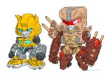  artist_name autobot blue_eyes bumblebee chibi highres jeulove-sma11-white mecha red_eyes redesign rollbar transformers visor 