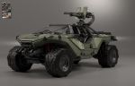  3d alex_e commentary english_commentary grey_background ground_vehicle gun halo_(game) halo_infinite highres machine_gun military military_vehicle no_humans palette science_fiction simple_background warthog weapon 