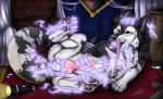  animal_genitalia animal_penis ball_grab balls black_body black_fur blue_eyes brown_pawpads canid canine canine_genitalia canine_penis disembodied_hand erection feet feral finger_in_mouth foot_grab front_view frost_(crazycobalt) fur genitals glistening glistening_eyes group handjob head_grab hi_res killthe_demon knot lying male mammal mouth_play on_side pawpads penile penis pink_penis sex solo_focus spread_legs spreading tail tail_grab tongue tongue_out white_body white_fur 