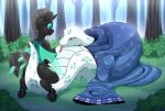  arthropod black_body changeling clothed clothing duo equid equine female feral forest friendship_is_magic hi_res horse male male/female mammal my_little_pony reptile scalie snake tree vavacung white_body 