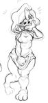  2020 anthro beauty_mark blush bottomless breasts canid canine canis clothed clothing covering covering_mouth disney domestic_dog embarrassed female goof_troop mammal monochrome nukoss1 roxanne_(goof_troop) side_boob solo 