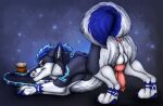  abstract_background animal_genitalia animal_penis anus ass_up balls blue_body blue_eyes blue_fur blue_markings blue_pawpads canid canine canine_genitalia canine_penis feral fur genitals glistening glistening_eyes grey_body grey_fur hi_res killthe_demon knot lying male mammal markings midas_(incubi) mouth_closed on_front pawpads penis presenting presenting_anus presenting_balls presenting_penis red_anus red_penis side_view solo white_balls white_body white_fur 