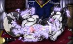  animal_genitalia animal_penis ball_grab balls black_body black_fur bodily_fluids brown_pawpads canid canine canine_genitalia canine_penis cum cumshot disembodied_hand ejaculation erection eyes_closed feet feral finger_in_mouth foot_grab front_view frost_(crazycobalt) fur genital_fluids genitals group handjob head_grab hi_res killthe_demon knot lying male mammal mouth_play on_side pawpads penile penis pink_penis sex solo_focus spread_legs spreading tail tail_grab tongue tongue_out white_body white_fur 