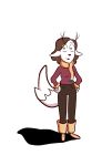  2020 alternate_species anthro antlers arctic_fox boots brown_body brown_fur canid canine cervid clothing decu7000 female footwear fox fur furrification hands_on_hips hi_res hilda_(series) horn hybrid johanna_(hilda) mammal mature_female scarf simple_background solo white_background 