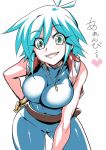  1girl allenby_beardsley blue_bodysuit blue_hair blush bodysuit breasts cameltoe g_gundam gloves green_eyes gundam jewelry large_breasts looking_at_viewer necklace open_mouth short_hair skin_tight smile solo tukiwani 