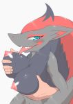  anthro blush breast_grab breasts canid canine female hair hand_on_breast hi_res human mammal nintendo nipples nude pok&eacute;mon pok&eacute;mon_(species) tarian tongue video_games zoroark 