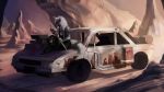  16:9 2020 anthro boots car clothing day detailed_background digital_media_(artwork) fluffy fluffy_tail footwear hair male mammal melee_weapon outside post-apocalyptic sitting sky solo sword topwear vehicle vest weapon white_hair widescreen zephra 