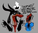 ambiguous_gender anthro bapho_(keadanger) baphomet_(deity) blood bodily_fluids deity duo female gore hi_res human humor keadanger mammal maul mauling meme paypal personification severed_body_part severed_head shitpost text toony