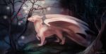  2018 albino ambiguous_gender apple claws dead_tree detailed_background digital_media_(artwork) digital_painting_(artwork) dragon feral food fruit hi_res horn long_tail membrane_(anatomy) membranous_wings outside plant quadruped saterina scales scalie shirakami side_view solo thick_tail tree white_body white_claws white_horn white_scales white_tail white_wings wings 