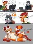  3:4 absurd_res ailurid anthro briefs bulge canid canine canis clothing comic computer dialogue duo e621 embarrassed english_text fur hi_res hoodie humor laptop male male/male mammal owo red_panda seb_the_red_panda sebtheredpanda smug text topwear underwear white_clothing white_underwear wolf zach_the_wolf 