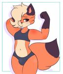  absurd_res anthro blonde_hair blush brown_eyes bulge canid canine clothed clothing flexing fluffy fluffy_tail fox girly hair hi_res mala_(malafox) malafox male mammal multicolored_body simple_background solo thick_thighs tight_clothing underwear wide_hips 