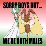  1:1 ambiguous_gender anthro duo english_text gardevoir gradient_background hi_res humanoid lopunny male_(lore) mysteryfanboy91 nintendo pok&eacute;mon pok&eacute;mon_(species) simple_background smile text the_truth video_games 