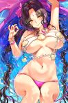  1girl alracoco bangs bare_shoulders bikini black_hair blush bracelet braid breasts chest_tattoo cleavage closed_mouth facial_mark fate/grand_order fate_(series) flower forehead_mark hair_flower hair_ornament jewelry large_breasts long_hair looking_at_viewer lying multicolored_hair navel necklace on_back parted_bangs pearl_bracelet pearl_necklace pink_hair sarong seashell_necklace sesshouin_kiara sesshouin_kiara_(swimsuit_mooncancer)_(fate) smile streaked_hair swimsuit tattoo thighs twin_braids very_long_hair water wet white_bikini yellow_eyes 