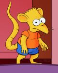 alternate_species anthro bart_simpson blue_bottomwear blue_clothing blue_pants bottomwear clothing digitigrade hi_res long_tail looking_at_viewer male mammal murid murine orange_clothing orange_shirt orange_topwear pants rat rodent shirt solo standing tail the_simpsons thewill topwear whiskers