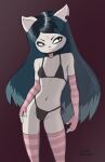 2025 anthro armwear bikini biped black_background black_bikini black_clothing black_eyes black_eyeshadow black_hair black_nose black_swimwear breasts cartoon_hangover claire_(the_summoning) clothed clothing collar domestic_cat elbow_gloves eyebrows eyeshadow fangs felid feline felis female fingerless_gloves forehead_tattoo front_view gloves hair handwear legwear long_hair looking_aside makeup mammal navel notched_ear occult_symbol pattern_clothing pattern_gloves pattern_handwear pattern_legwear pattern_stockings pentagram pentagram_tattoo simple_background small_breasts solo standing stockings striped_clothing striped_gloves striped_handwear striped_legwear striped_stockings stripes sukk-madikk swimwear symbol tattoo teeth the_summoning thigh_highs two-piece_swimsuit white_body