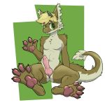  absurd_res anthro dragon erection fur furred_dragon green_eyes hi_res horn king_(character) knot male nude pawpads paws rollei rollei_shep simple_background solo 