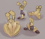 3_toes ambiguous_gender big_feet butt clothing featureless_crotch featureless_feet feet foot_focus footwear hi_res lagomorph leporid looking_at_viewer lying mammal miii_cho mips paws rabbit semi-anthro shoes sitting slippers sniffing solo toes underwear