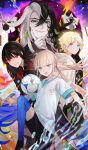  4boys age_difference androgynous ashiya_douman_(fate) ball bell black_eyes black_hair black_jacket black_nails black_shirt black_shoes black_shorts black_suit blonde_hair blue_eyes blue_hair blue_thighhighs blunt_bangs captain_nemo_(chaldea_eleven)_(fate) captain_nemo_(fate) character_name commentary dynamic_pose earrings fate/grand_order fate_(series) fingernails fire gradient_hair green_eyes green_lips hand_on_own_chin hood hooded_jacket inazuma_eleven_(series) jacket jewelry jingle_bell kumita_(sumica) leg_up long_fingernails long_hair long_sleeves looking_at_viewer looking_back low_ponytail low_twintails magatama magatama_earrings male_focus multicolored_hair multiple_boys nemo_(fate) oda_nobukatsu_(fate) official_alternate_costume official_art open_mouth parody parted_lips ponytail red_eyes red_shirt sailor_collar sailor_shirt shirt shoes short_hair short_sleeves shorts sidelocks smile smirk soccer_ball socks suit talisman thighhighs third-party_source twintails two-tone_hair very_long_hair voyager_(fate) water white_hair white_hood white_jacket white_shirt white_socks wing_collar 