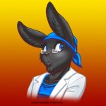  1:1 2010 anthro bandanna black_body black_fur blue_eyes clothed clothing english_text eyewear facial_hair fur glasses goatee gradient_background inner_ear_fluff jacket kerchief lagomorph leporid low_res male mammal max_blackrabbit max_blackrabbit_(character) profile_picture rabbit shirt signature simple_background solo text topwear traditional_media_(artwork) tuft 