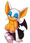  anthro arm_warmers armwear big_breasts breasts chiropteran cleavage clothed clothing female fisticuffsclub gloves green_eyes hair handwear looking_at_viewer mammal rouge_the_bat simple_background sitting solo sonic_the_hedgehog_(series) spandex tight_clothing white_background white_hair 
