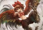  1boy brown_eyes brown_hair commentary_request feathered_wings feathers harpy_boy looking_at_viewer male_focus maxa&#039; monster_boy navel open_mouth original solo talons teeth wings 