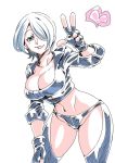  1girl ahoge angel_(kof) breasts chaps cleavage cropped_jacket fingerless_gloves gloves hair_over_one_eye large_breasts looking_at_viewer midriff panties short_hair simple_background smile solo the_king_of_fighters tukiwani underwear white_background white_hair 