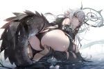  arknights biittertaste flowers long_hair pointed_ears staff tail tomimi_(arknights) torn_clothes water 
