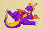  3:2 activision claws dragon erection feral genitals hi_res horn looking_at_viewer male mammal membrane_(anatomy) membranous_wings nude open_mouth penis prince-vulpine purple_eyes scales scalie simple_background smile solo spyro_the_dragon tongue video_games wings 
